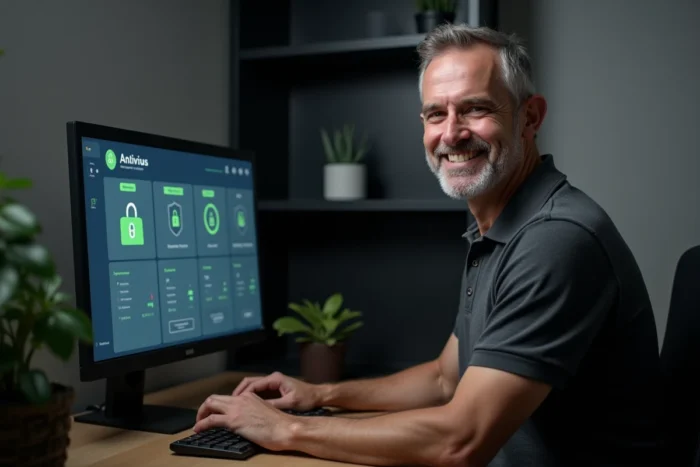 Homme utilisant le module anti spam d'Avast Free Antivirus pour sécuriser sa messagerie sur PC