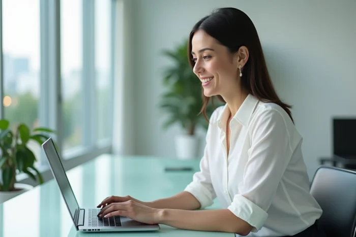 Femme utilisant Clean Email pour organiser et nettoyer sa boîte de réception sur laptop