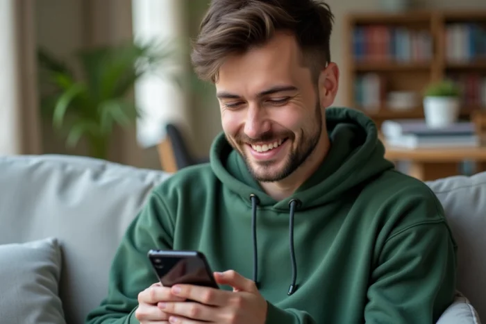Jeune homme utilisant Cleanfox sur son smartphone pour se désabonner des newsletters indésirables