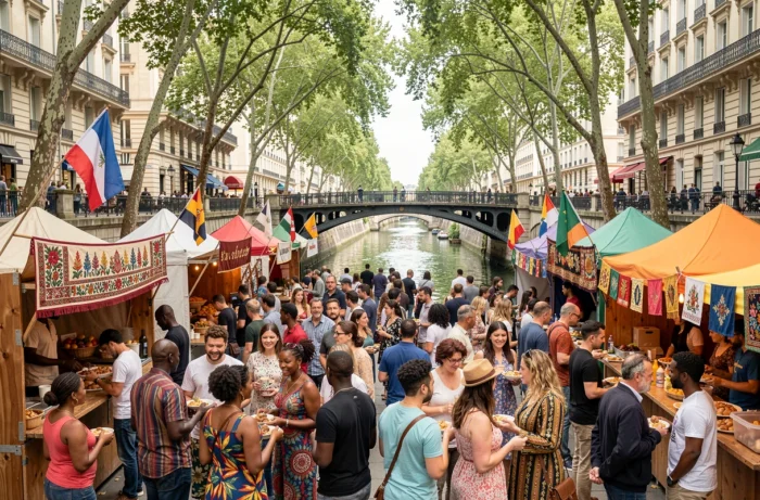 Un festival multiculturel parisien animé près du Canal Saint-Martin réunissant des communautés du monde entier